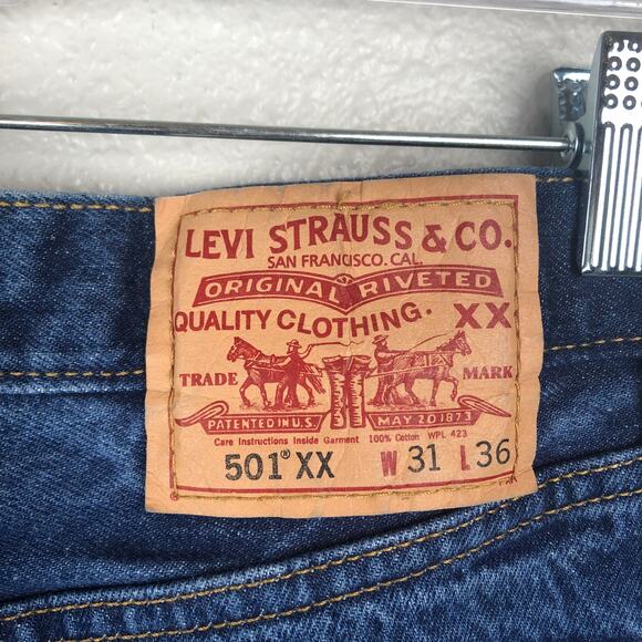Vintage Y2k Levi's 501 501XX Classic Straight Blue Button Fly Denim Jeans 31x36 - Picture 8 of 12